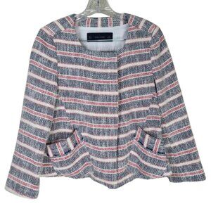 Zara Basic Tweed Knit Blazer Womens Small Textured Snap Button Jacket